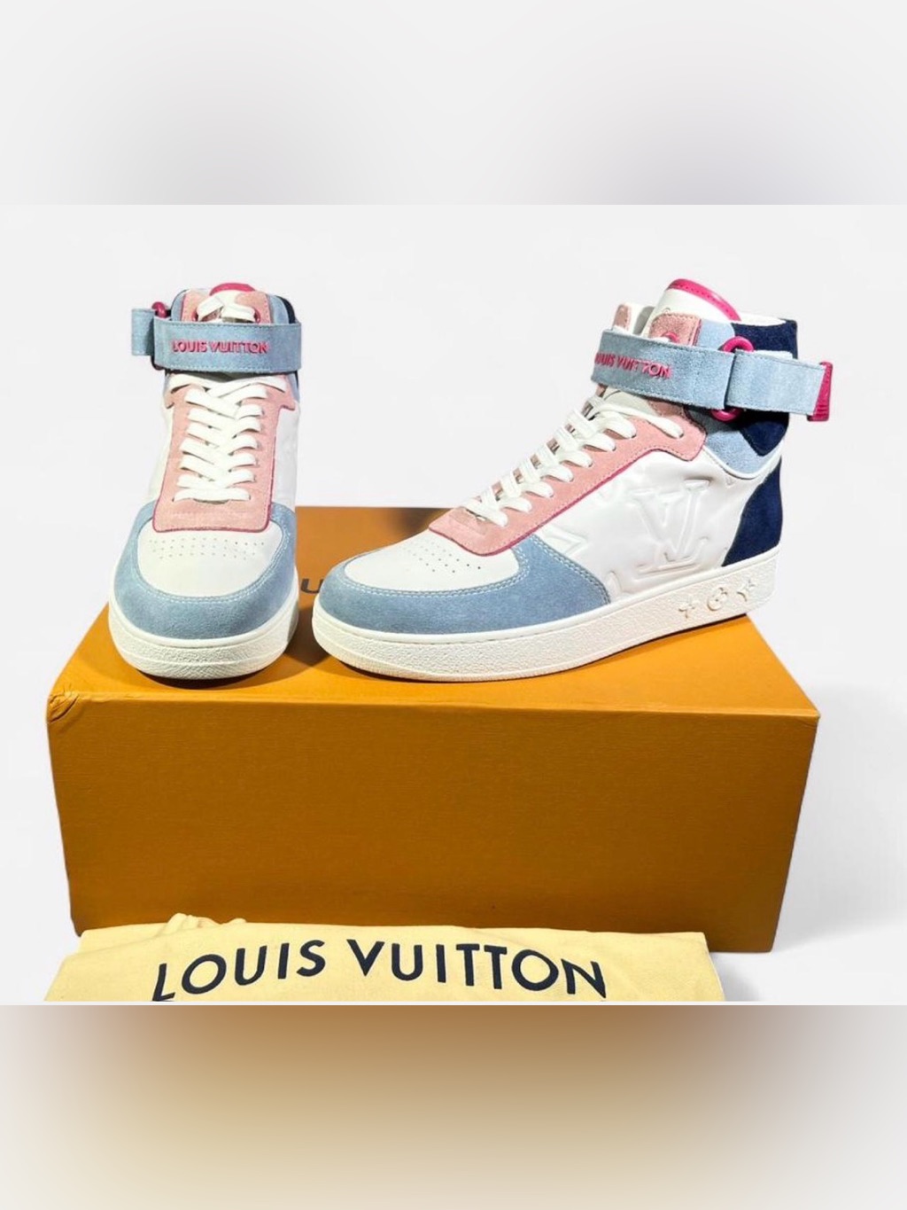 Authentic Louis Vuitton Lv Boombox Sneaker Boot Pink Blue White Women’s 7.5/8